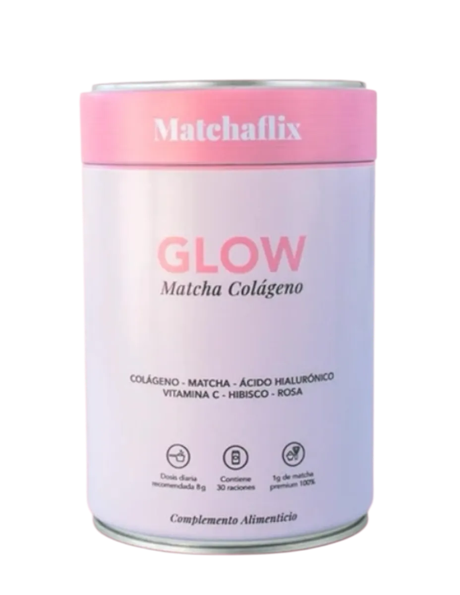 Glow, Matcha Colágeno Marino Hidrolizado,  240 gramos, con Ácido Hilaurónico, Vitamina C, Hibisco y Rosa.