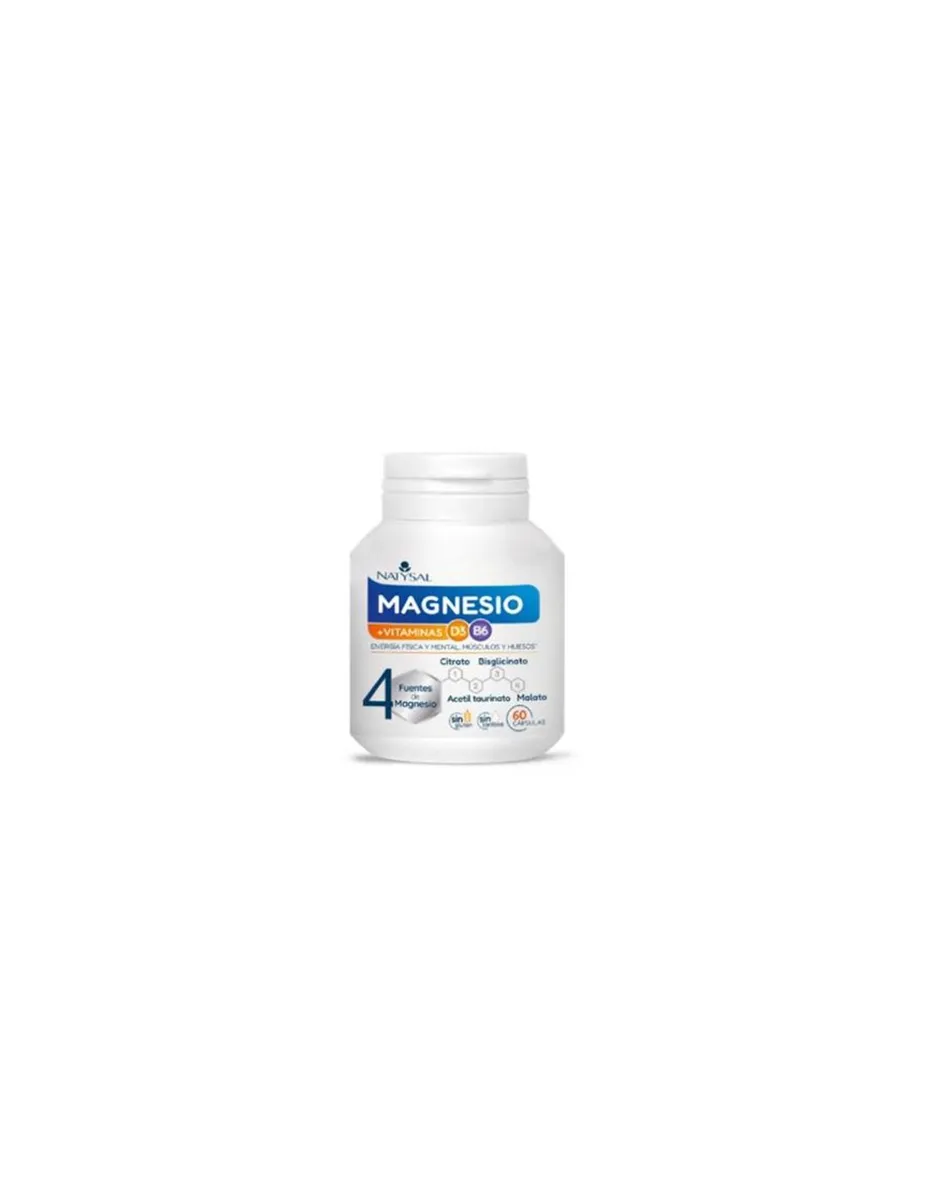 Magnesio, 4 fuentes + Vitamina D3 y B6, 60 cápsulas