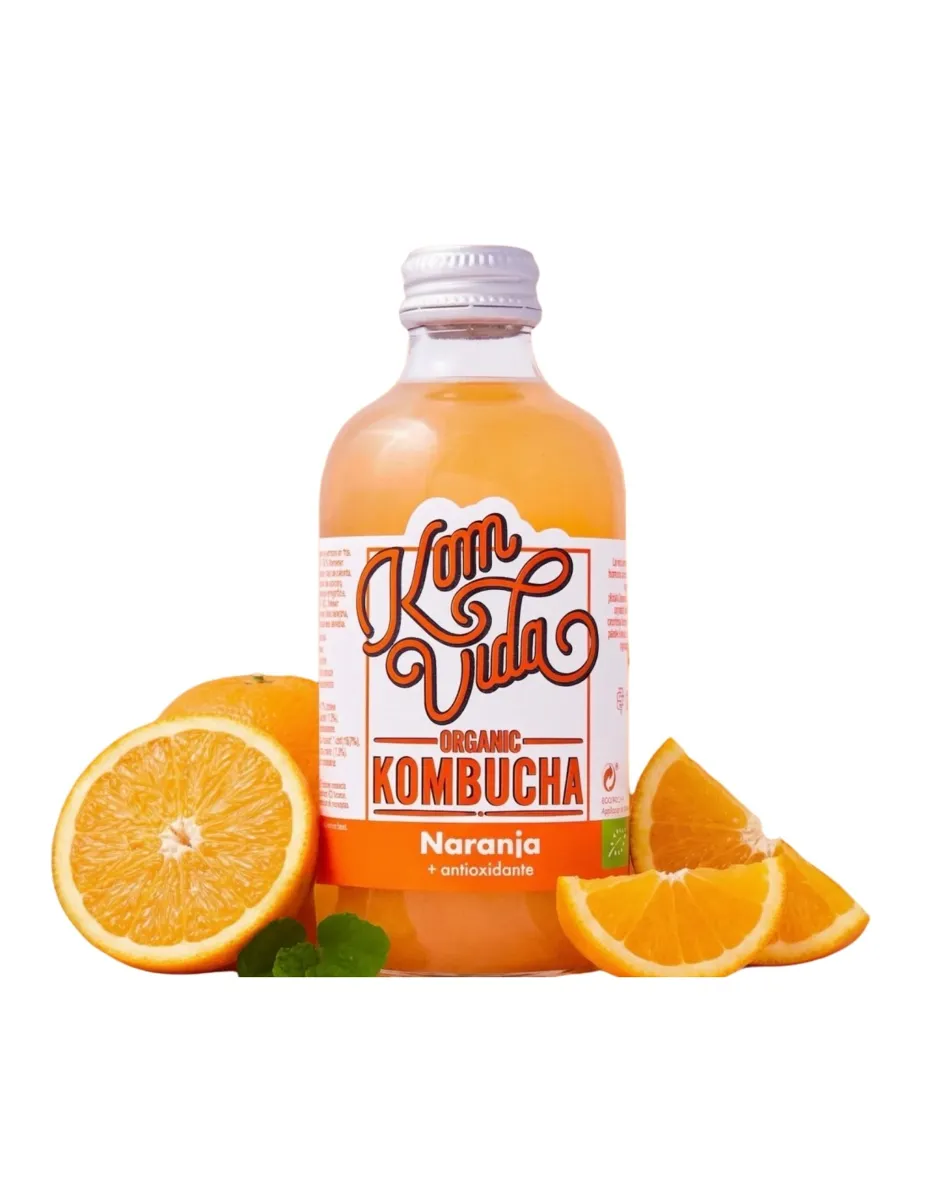 Kombucha, sabor Té Verde y Naranja, 250 ml