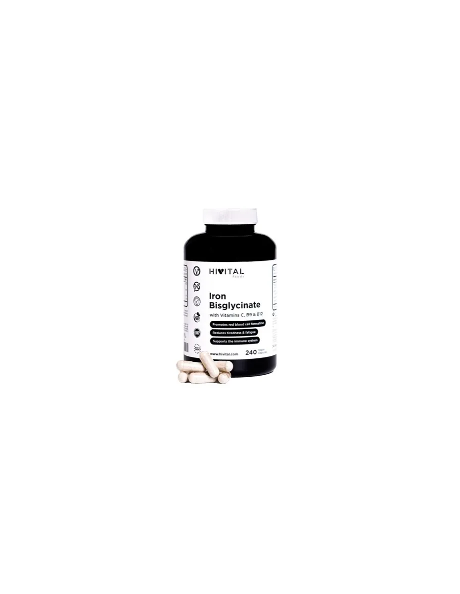 Hierro (vegetal), con Vitaminas C, B12 y Ácido Fólico, 240 cápsulas