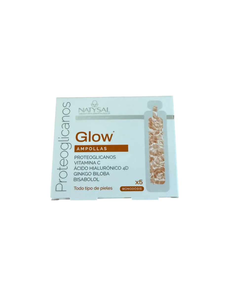 Ampollas, Glow ( Proteoglicanos, Vit C, Ácido Hilaurónico, Ginkgo Biloba y Bisabolol), 5 monodosis, 5 ml, Natysal