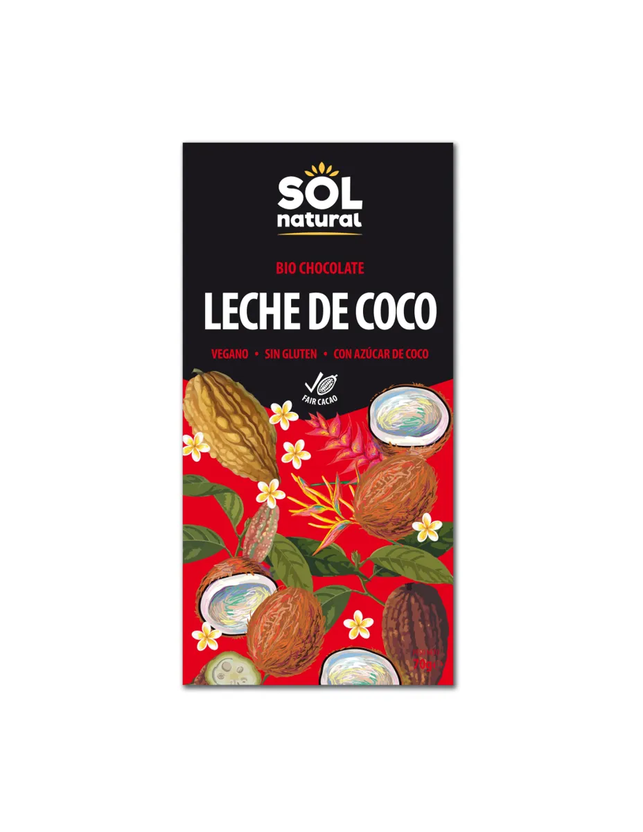 Tableta de chocolate, leche de coco con dátiles, 70 gramos