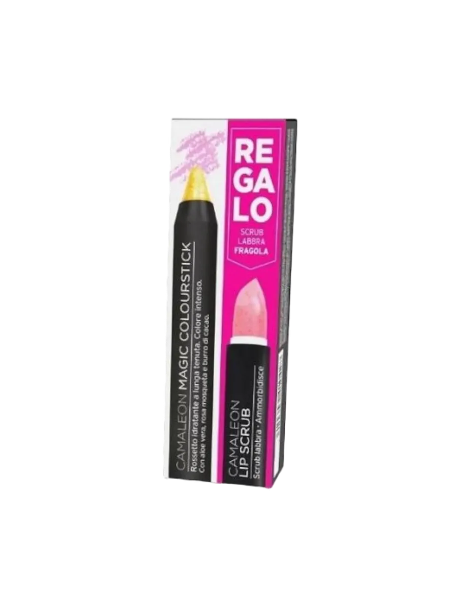 Labial Magic amarillo+ Exfoliante labial de fresa