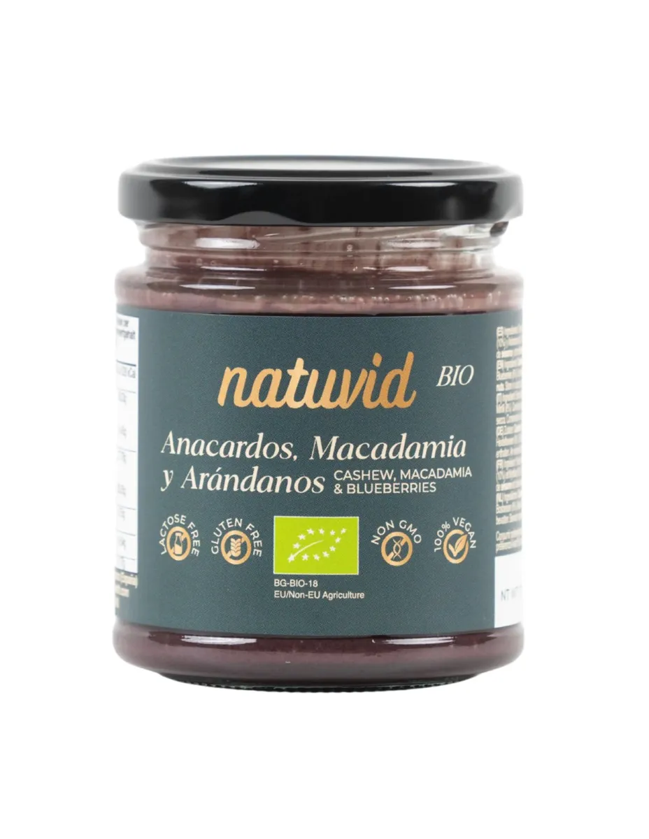 Crema de Anacardos, Macadamia y Arándanos, BIO, 170 gramos