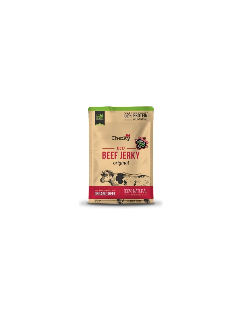 Beef Jerky, Snack de Láminas de Ternera cocinadas a baja temperatura, sabor Original, 30 gramos