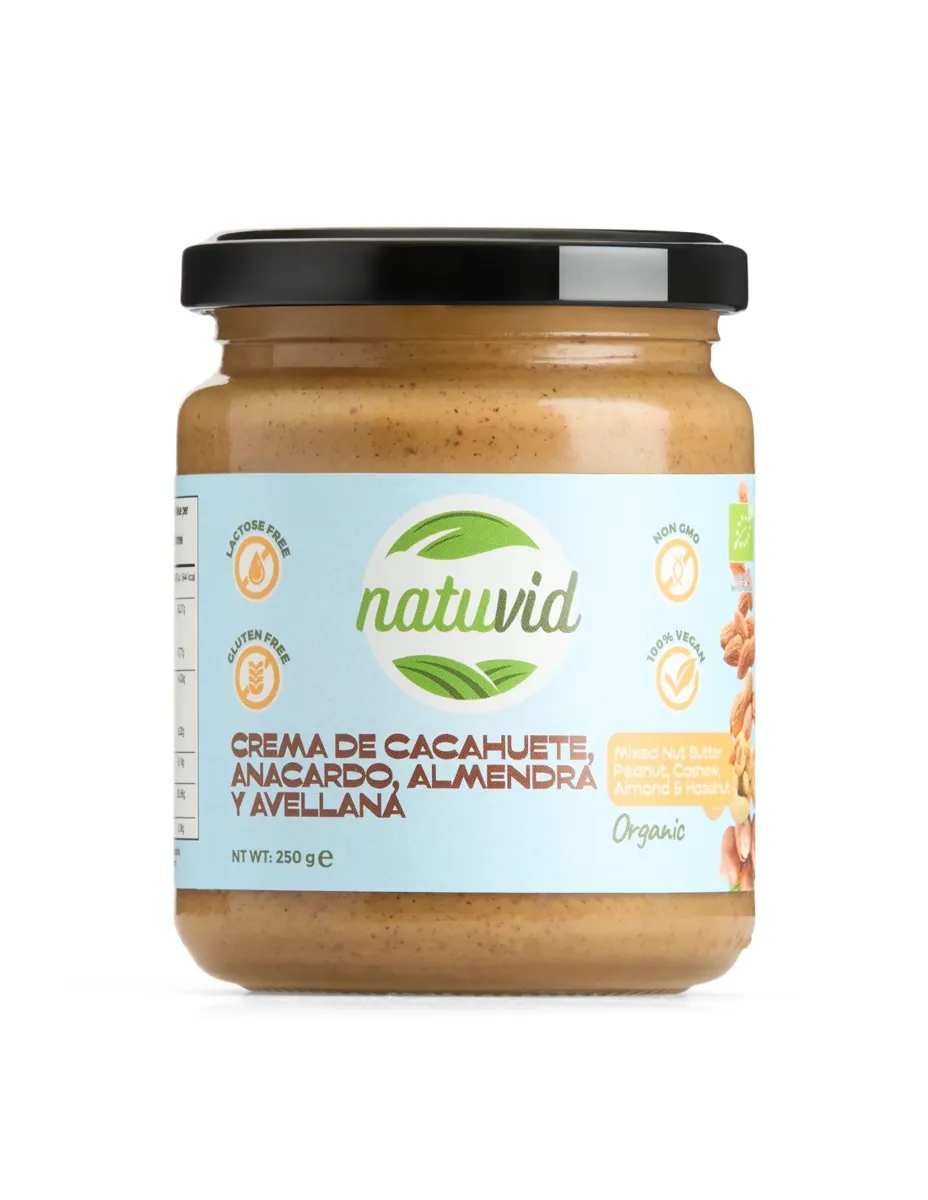 Crema de Cacahuete, Anacardo, Almendra y Avellana, BIO, 200 gramos