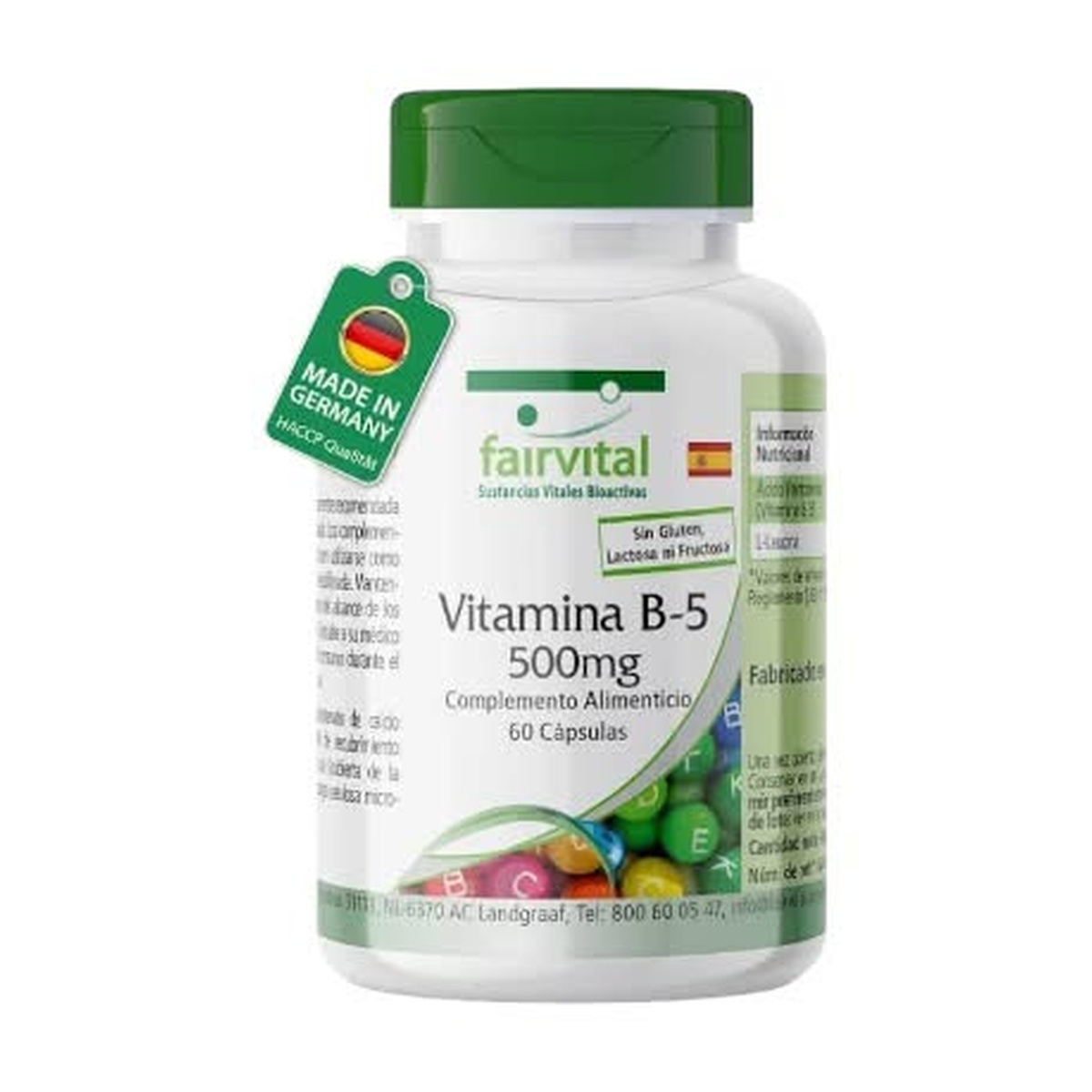 Vitamina B5 500mg, 60 cápsulas