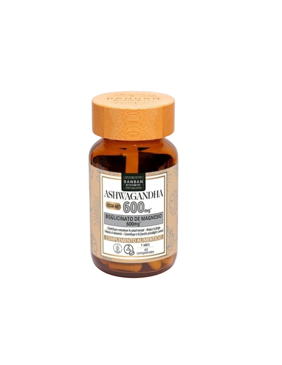 Ashwagandha + Bisglicinato de Magnesio, 600mg, KSM 66, 60 comprimidos
