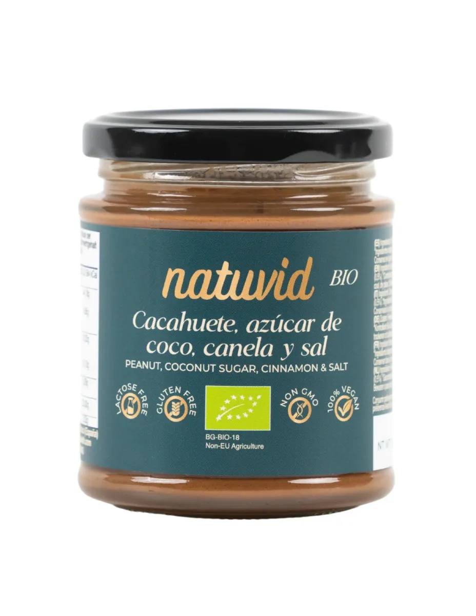 Crema de Cacahuete, azúcar de Coco, Canela y Sal, BIO, 200 gramos