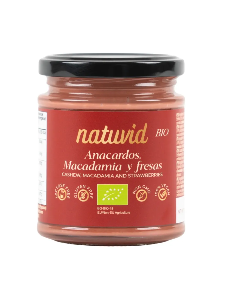 Crema de Anacardos, Macadamia y Fresas, BIO, 200 gramos