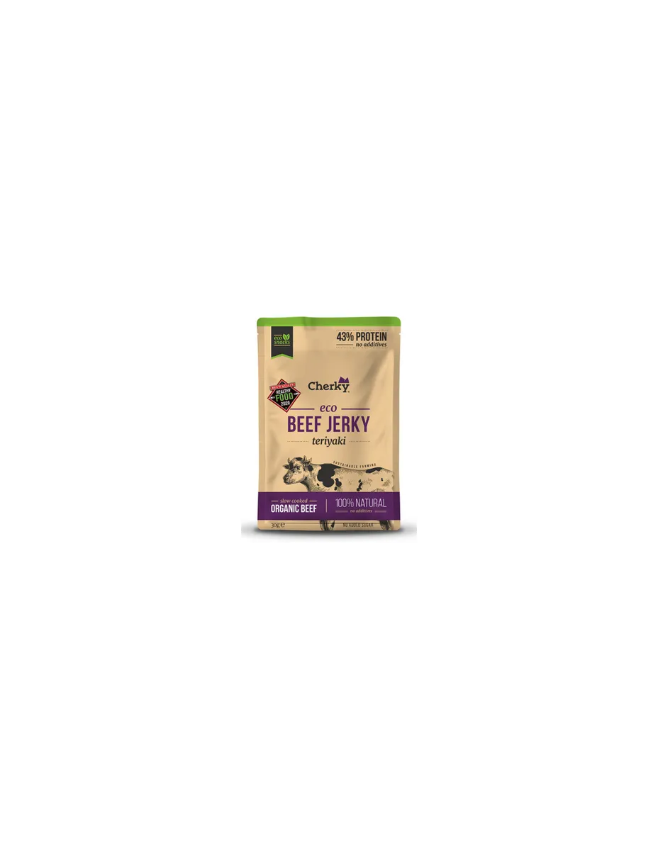 Beef Jerky, Snack de Láminas de Ternera cocinadas a baja temperatura, sabor Teriyaki, 30 gramos