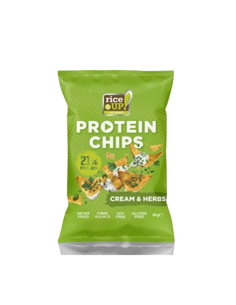 Chips de Proteína, sabor Crema agria y hierbas , 60 gramos, Rice Up
