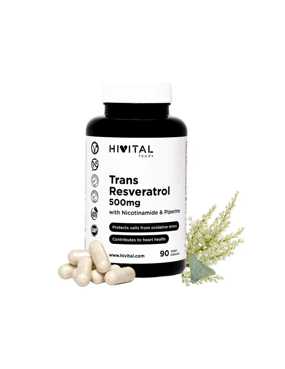 Trans-Resveratrol, con Nicotinamide (Vitamina B3) y Pimienta Negra, 500mg, 90 cápsulas