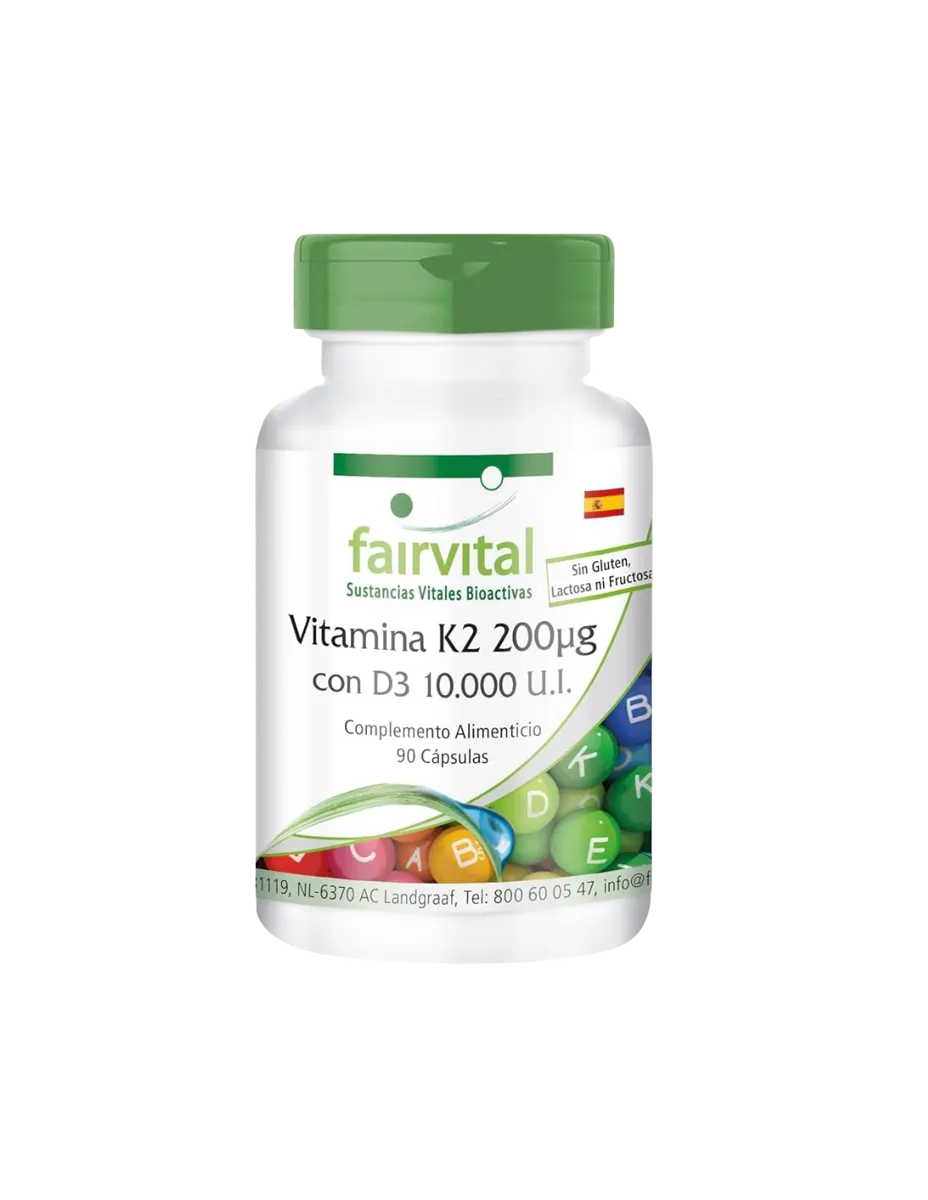 Vitamina K2 200ug y D3 10.000 IE, 90 cápsulas