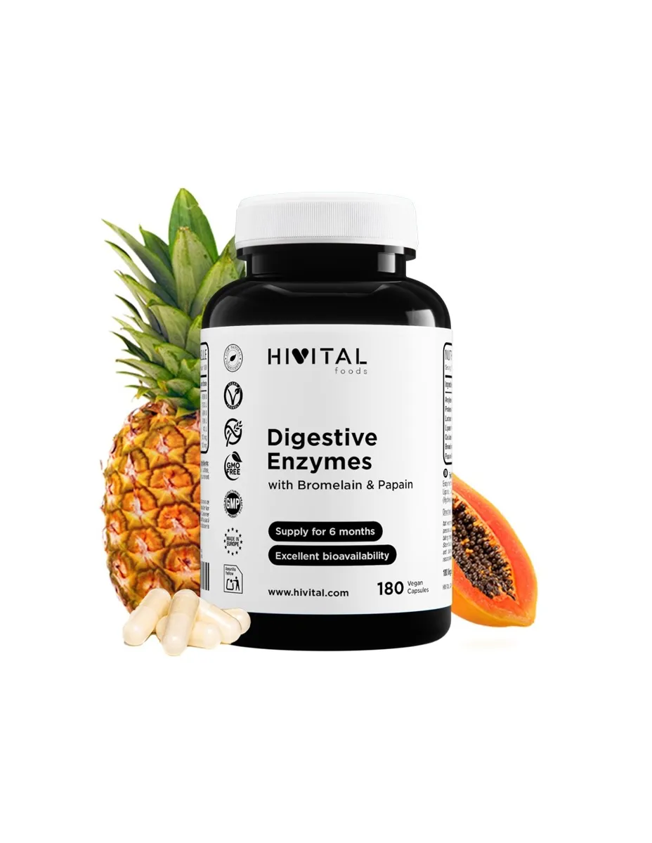 Enzimas Digestivas, con Bromelaína y Papaína, 180 cápsulas
