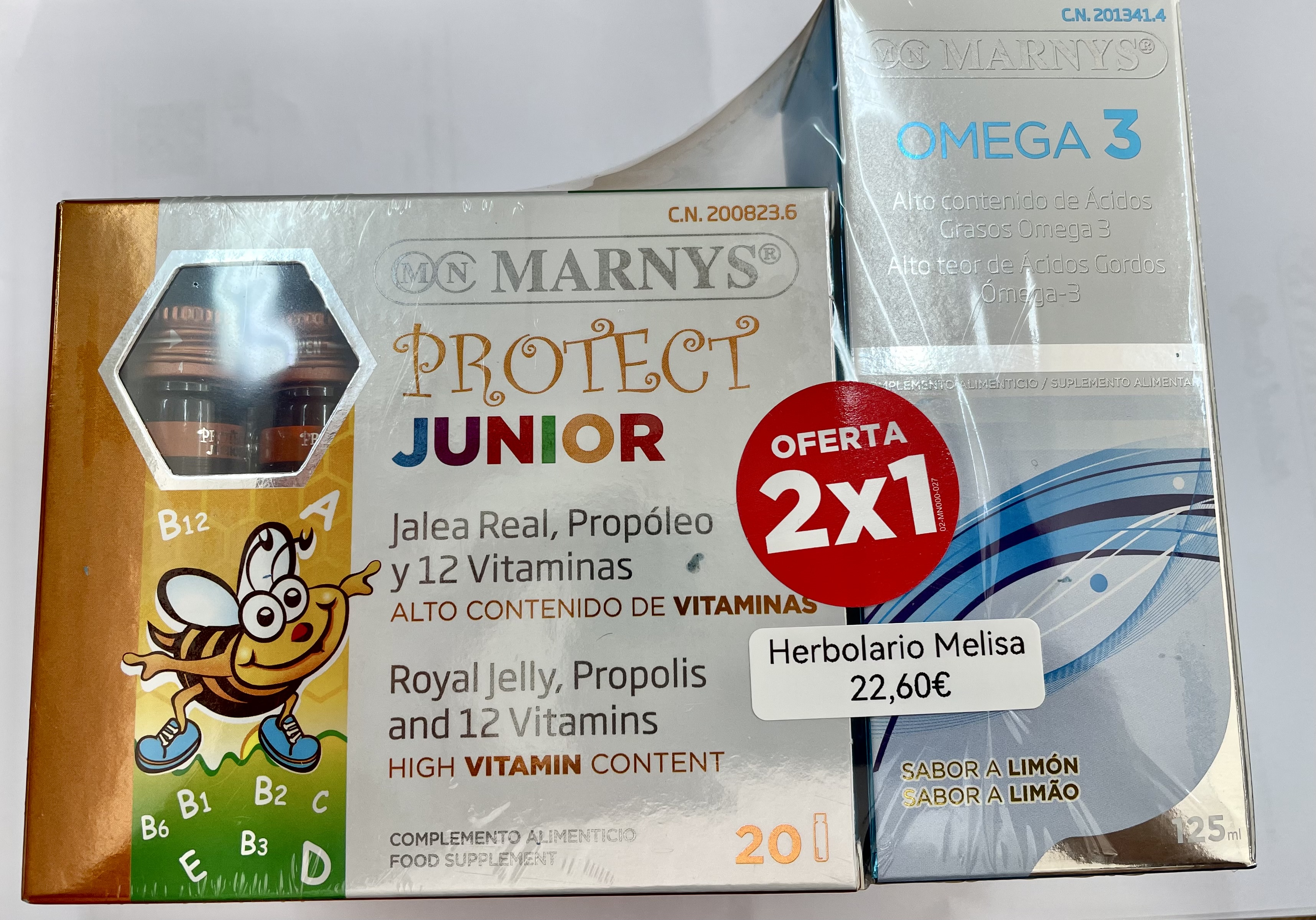 PACK 2X1 PROTECT JUNIOR 20V  (JALEA REAL , PROPÓLEO Y VITAMINAS)+ OMEGA 3 125ML