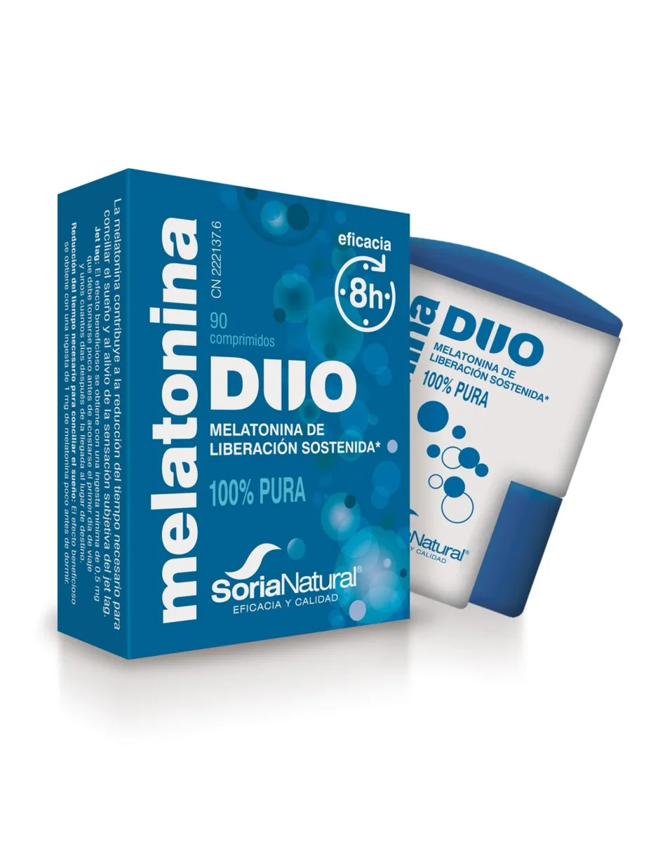 Melatonina Duo, Liberación sostenida (8 horas), 100% pura, 90 comprimidos