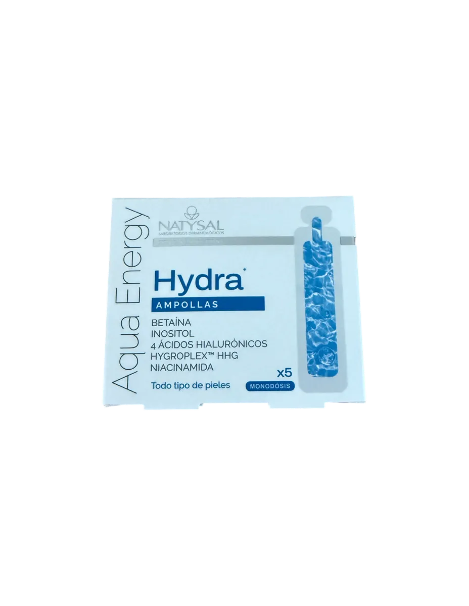 Ampollas, Hydra (Betaína, Inositol, 4 ácidos Hilaurónicos, Hygroplex y Niacinamida), 5 monodosis, 5 ml, Natysal