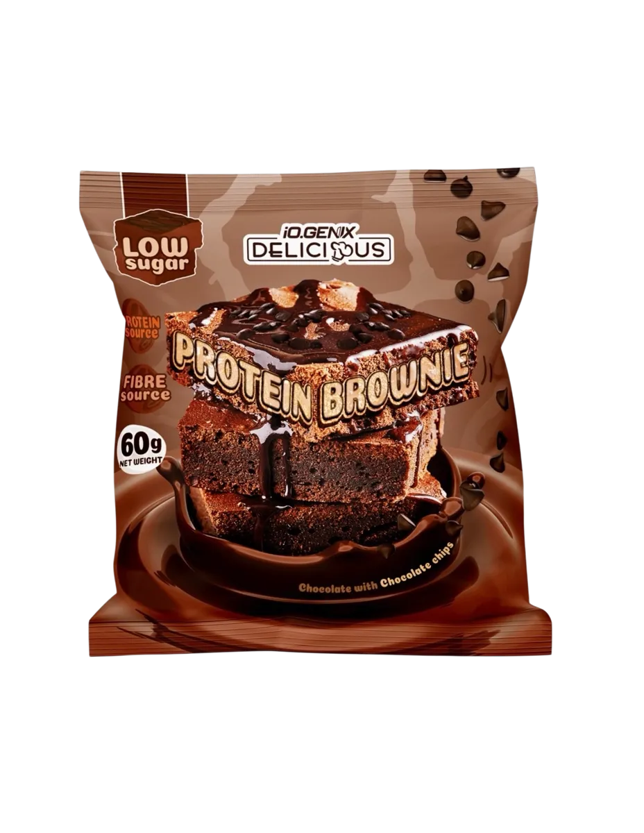Brownie Protéico Artesano, Chocolate Negro con Chips de Chocolate, 60 gr