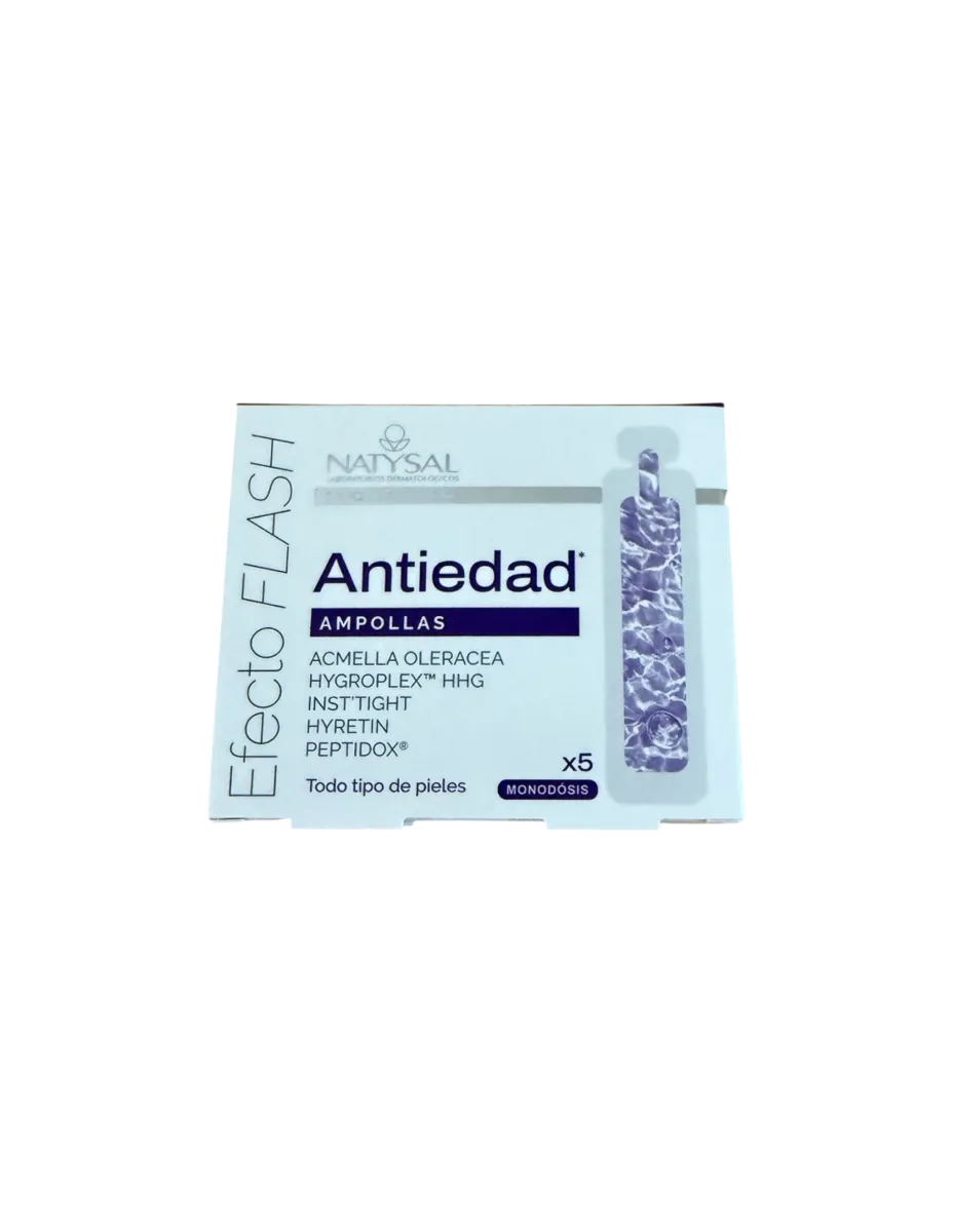 Ampollas, Antiedad (Acmella Oleracea, Hygroplex, Inst´tight, Hyretin y Peptidox), 5 monodosis, 5 ml, Natysal